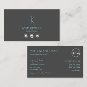 Modern Plain Grey met Monogram Logo en juwelen Visitekaartje