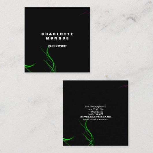 Modern Plain Minimalist Professional Black Green Vierkante Visitekaartje (Voorkant / Achterkant)