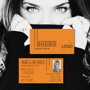 Modern Plain Oranje met Logo en Foto Professional Visitekaartje