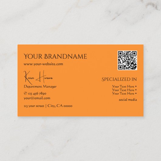 Modern Plain Oranje met monogram QR-code & juwelen Visitekaartje (Achterkant)