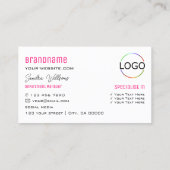 Modern Plain Pink White met monogram en Logo Visitekaartje (Achterkant)