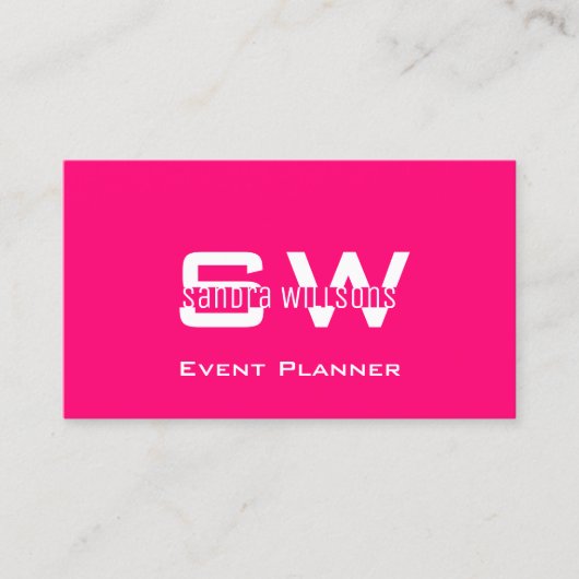 Modern Plain Pink White met monogram en Logo Visitekaartje (Voorkant)