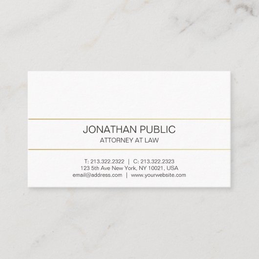 Modern Plain Professional Elegant Gold Attorney Visitekaartje (Voorkant)