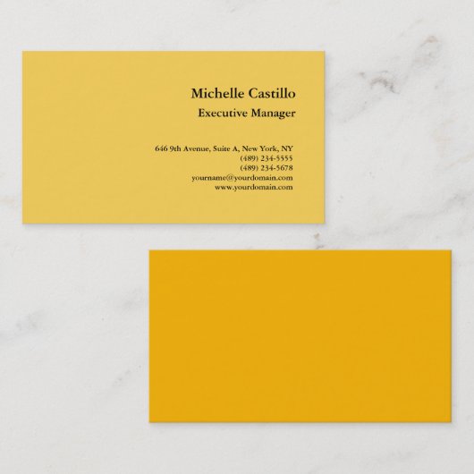 Modern Plain Professioneel Minimalistisch Geel Visitekaartje (Voorkant / Achterkant)