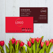 Modern Plain Red Burgundy met Monogram en Logo Visitekaartje