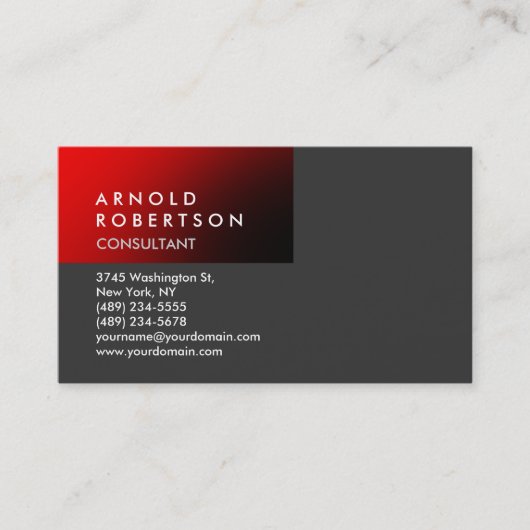Modern Plain Red Gray Trendy Visitekaartje (Voorkant)