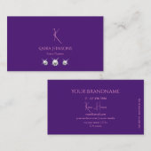 Modern Plain Royal Paars met monogram en juwelen Visitekaartje (Voorkant / Achterkant)