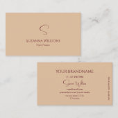 Modern Plain Tan Beige met Monogram Elegant Chic Visitekaartje (Voorkant / Achterkant)