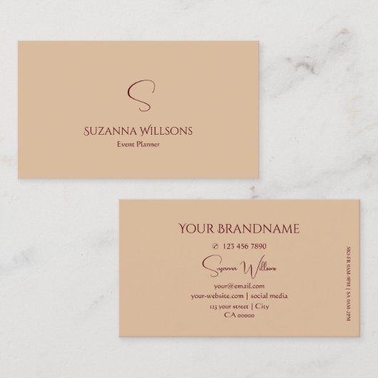 Modern Plain Tan Beige met Monogram Elegant Chic Visitekaartje (Voorkant / Achterkant)