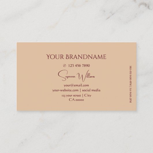 Modern Plain Tan Beige met Monogram Elegant Chic Visitekaartje (Achterkant)