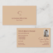 Modern Plain Tan Beige met Monogram en Foto Visitekaartje (Voorkant / Achterkant)
