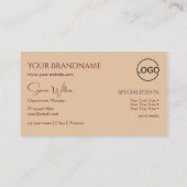 Modern Plain Tan Beige met monogram en Logo Chic Visitekaartje (Achterkant)