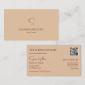 Modern Plain Tan Beige met Monogram- en QR-code Visitekaartje (Voorkant / Achterkant)