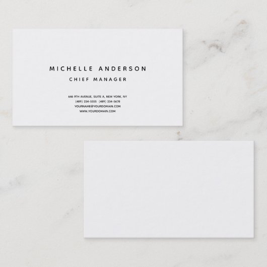 Modern Plain White Eenvoudige Professionele Minima Visitekaartje (Voorkant / Achterkant)