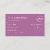 Modern Plain White, Lila met monogram en Logo Visitekaartje (Achterkant)