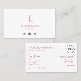 Modern Plain White met Monogram Logo en diamanten Visitekaartje