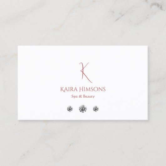 Modern Plain White met Monogram Logo en diamanten Visitekaartje (Voorkant)