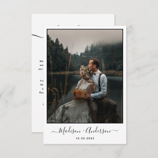 Modern Plain White met twee foto bruiloft Bedankkaart (Voorkant / Achterkant)