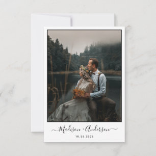 Modern Plain White met twee foto bruiloft Bedankkaart