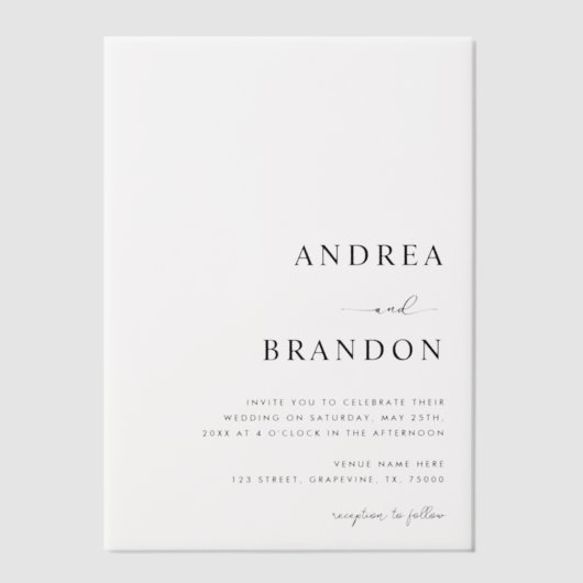 Modern Plain White Wedding Vellum Uitnodigingen (Voorkant)