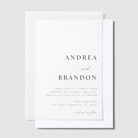 Modern Plain White Wedding Vellum Uitnodigingen (Offset)