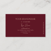 Modern Plain Wine Red met monogram en juwelen Visitekaartje (Achterkant)