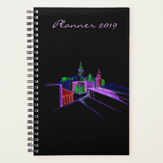 Modern Planner 2019 Black Vibrant City Art (Voorkant)