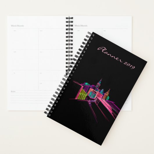 Modern Planner 2019 Black Vibrant City Art (Display)