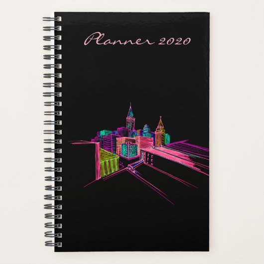 Modern Planner 2020 Black Vibrant City Art (Voorkant)