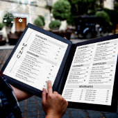 Modern Plant Leaf Black & White Restaurant Menu