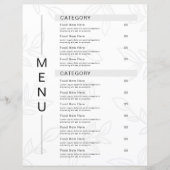 Modern Plant Leaf Black & White Restaurant Menu (Voorkant)