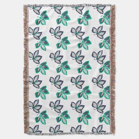 Modern Plant Leaf Flora Pattern White Deken (Voorkant Verticaal)