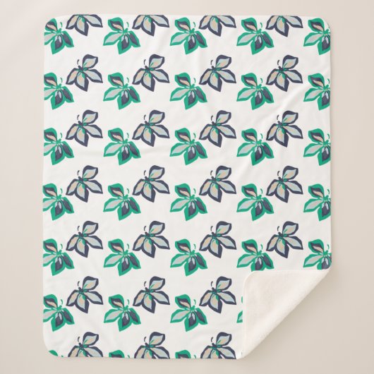 Modern Plant Leaf Flora Pattern White Sherpa Deken (Voorkant)