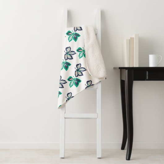 Modern Plant Leaf Flora Pattern White Sherpa Deken (In situ)