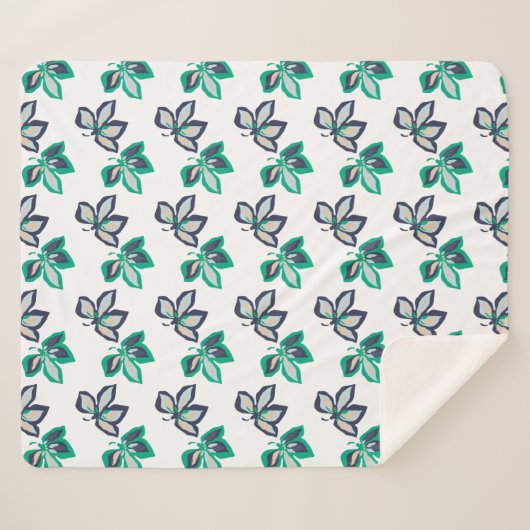 Modern Plant Leaf Flora Pattern White Sherpa Deken (Voorkant (horizontaal))