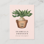Modern Plant Logo Roze QR Code Social Media Visitekaartje (Voorkant)