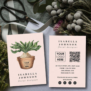 Modern Plant Logo Roze QR Code Social Media Visitekaartje