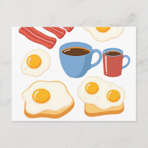 Modern plat ontwerp van spek eieren Toast en koffi Briefkaart
