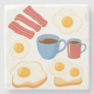Modern plat ontwerp van spek eieren Toast en koffi Stenen Onderzetter