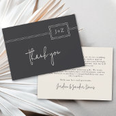 Modern plat zwart minimalistisch monogram bedankkaart