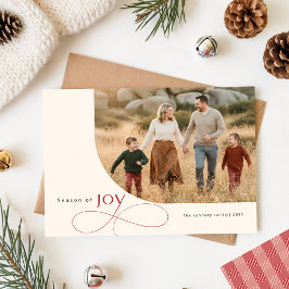 Modern Playful Family Kids Photo Red Bow Christmas Feestdagenkaart