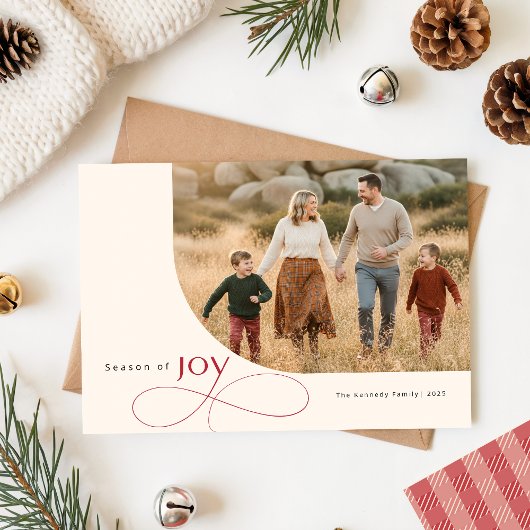 Modern Playful Family Kids Photo Red Bow Christmas Feestdagenkaart