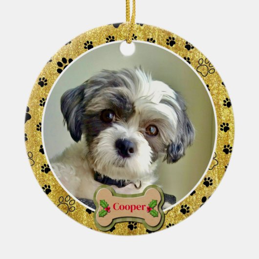 Modern Playful Simple Photo Dog - Paw Print Design Keramisch Ornament (Voorkant)