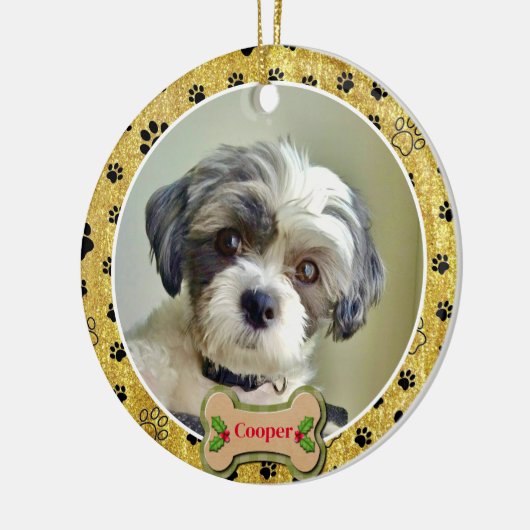 Modern Playful Simple Photo Dog - Paw Print Design Keramisch Ornament (Links)