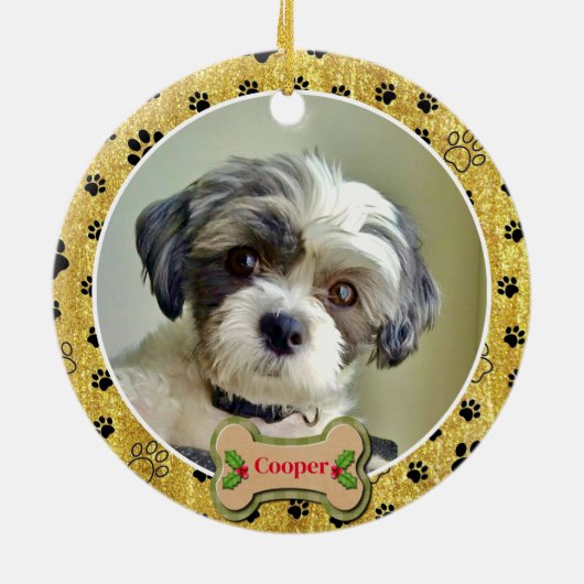 Modern Playful Simple Photo Dog - Paw Print Design Keramisch Ornament (Achterkant)