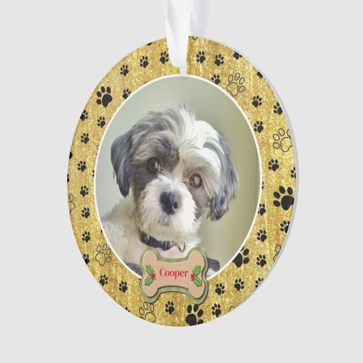 Modern Playful Simple Photo Dog - Paw Print Design Ornament (voorkant)