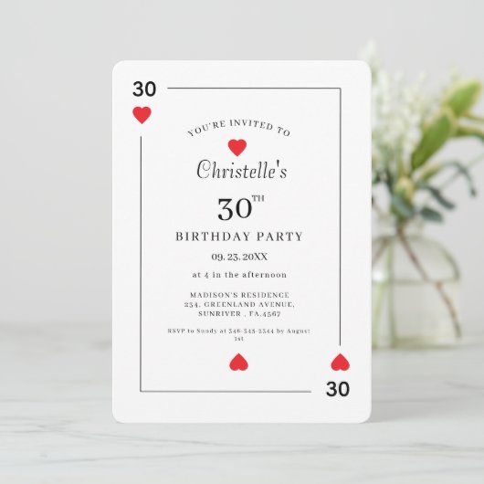 Modern Playing Card Playing Card 30th Birthday Kaart (Staand voorkant)