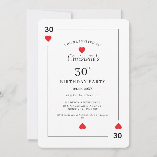 Modern Playing Card Playing Card 30th Birthday Kaart (Voorkant)