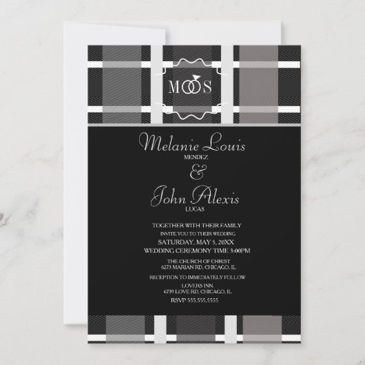 Modern Plays Grey Black White Ring Logo Wedding Kaart (Voorkant)