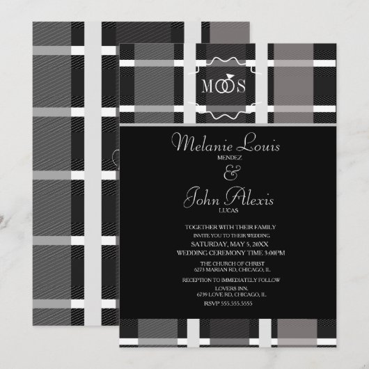 Modern Plays Grey Black White Ring Logo Wedding Kaart (Voorkant / Achterkant)